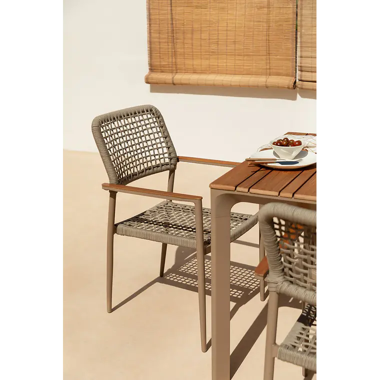 Silla de jardín apilable con reposabrazos en aluminio y cuerda trenzada Zoria 12