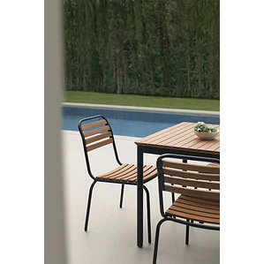 Silla de jardín apilable en acero y madera de acacia Selia
