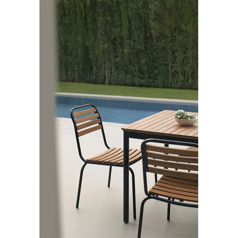 Silla de jardín apilable en acero y madera de acacia Selia 2