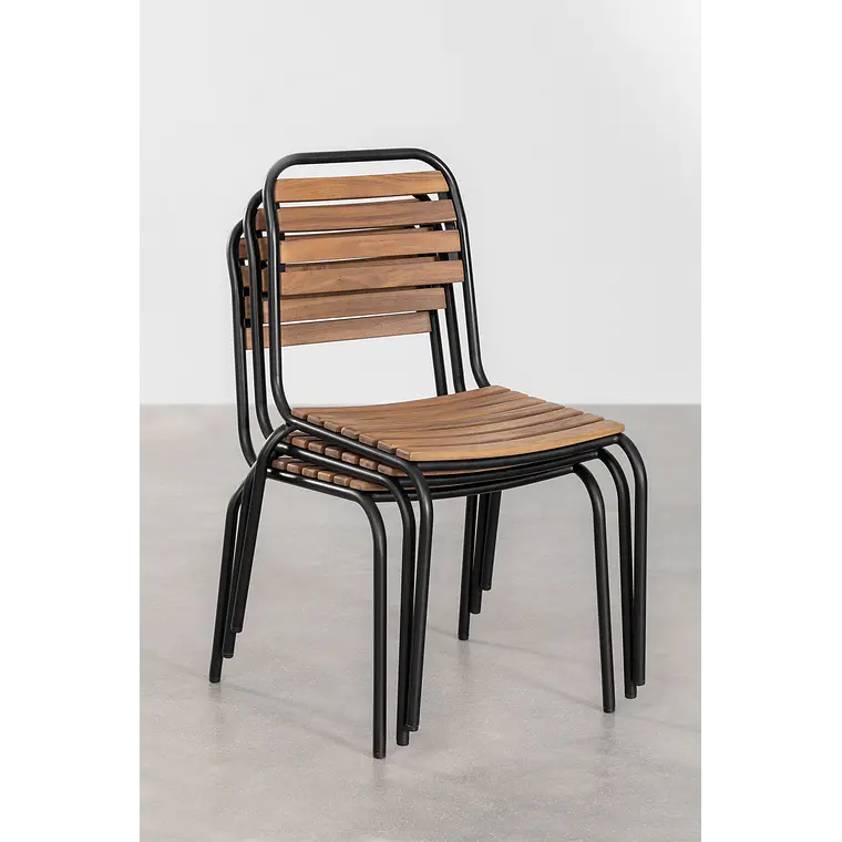Silla de jardín apilable en acero y madera de acacia Selia 10