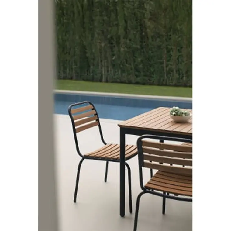 Silla de jardín apilable en acero y madera de acacia Selia 12