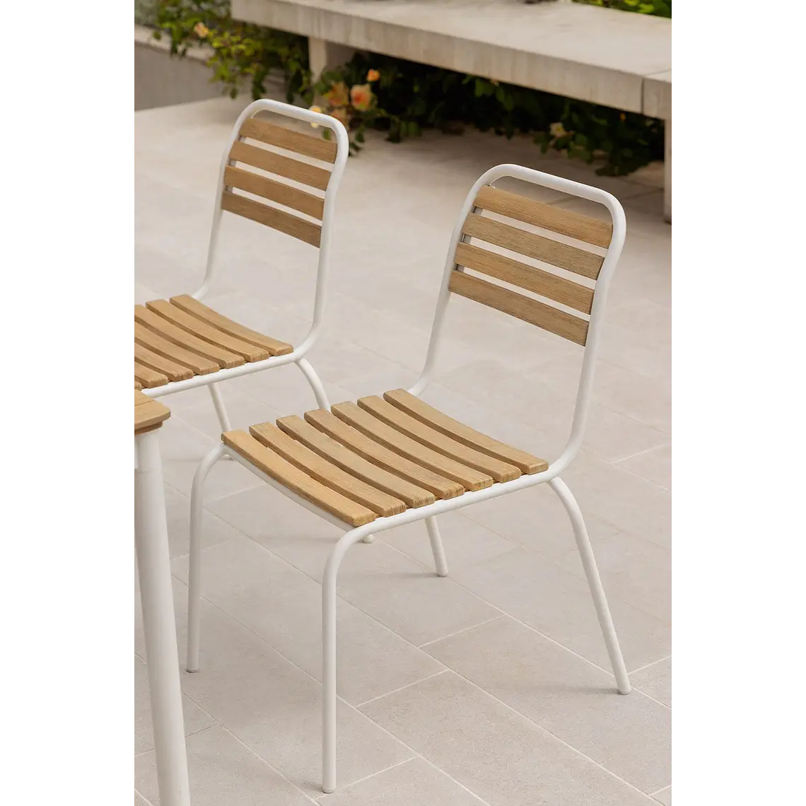 Silla de jardín apilable en acero y madera de acacia Selia 14