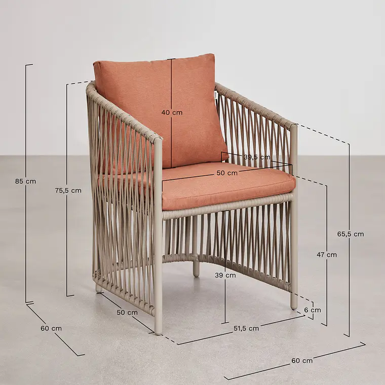 Silla de jardín con reposabrazos en aluminio y cuerda trenzada Cavena 11