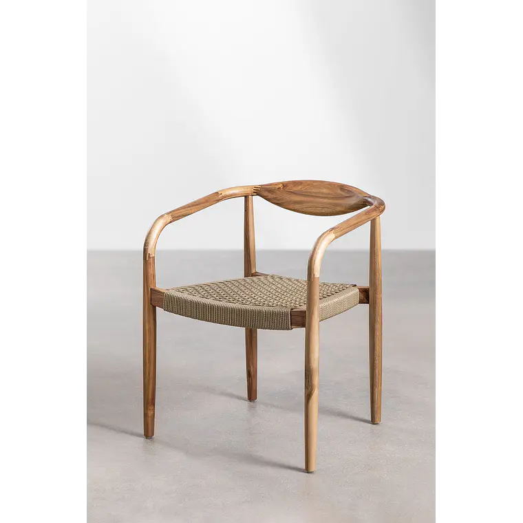 Silla de jardín con reposabrazos en madera de acacia y cuerda trenzada Ilania 4