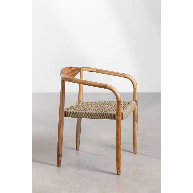 Silla de jardín con reposabrazos en madera de acacia y cuerda trenzada Ilania 5