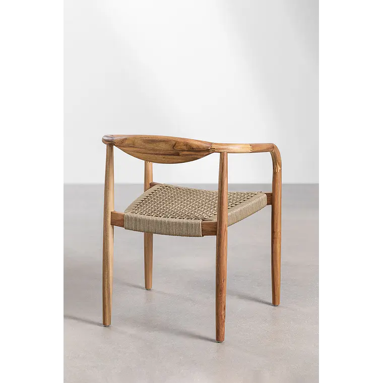Silla de jardín con reposabrazos en madera de acacia y cuerda trenzada Ilania 6
