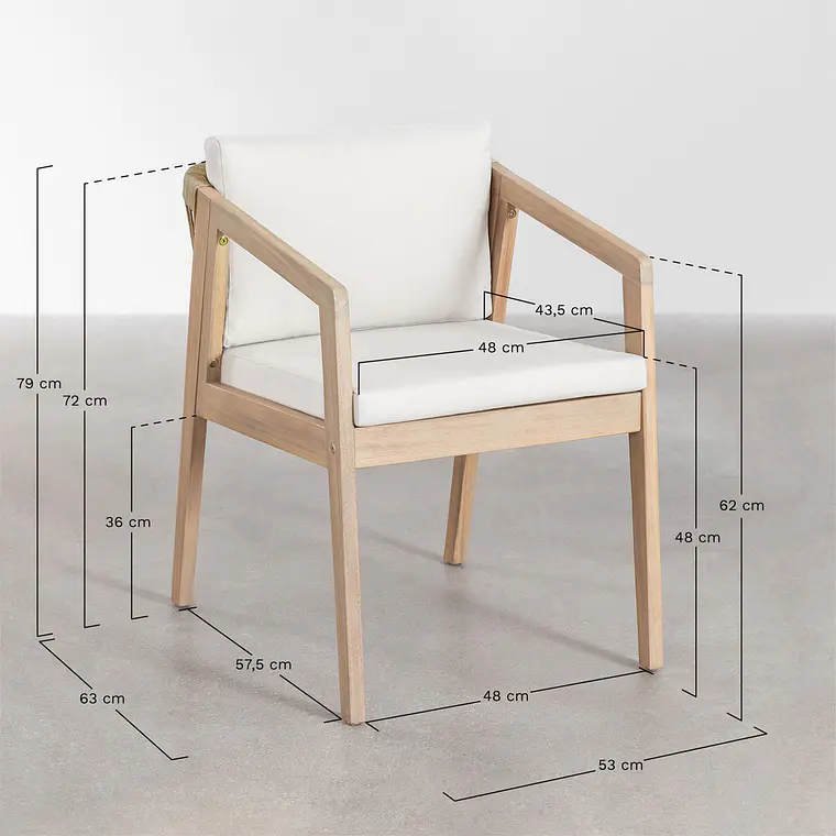 Silla de jardín con reposabrazos en madera de acacia y cuerda trenzada Navia 10