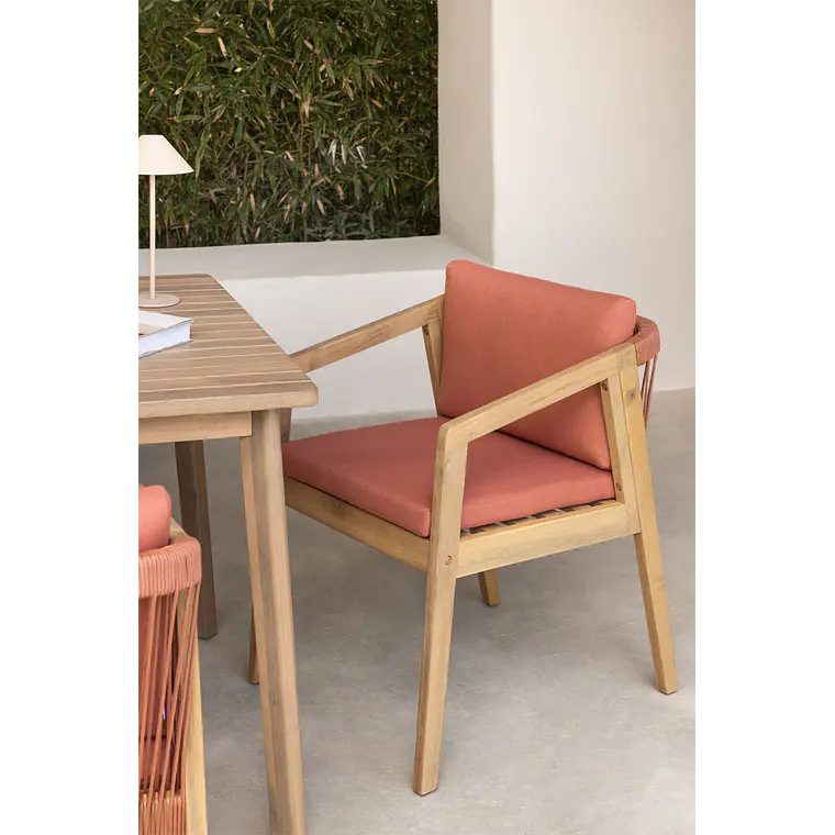 Silla de jardín con reposabrazos en madera de acacia y cuerda trenzada Navia 12