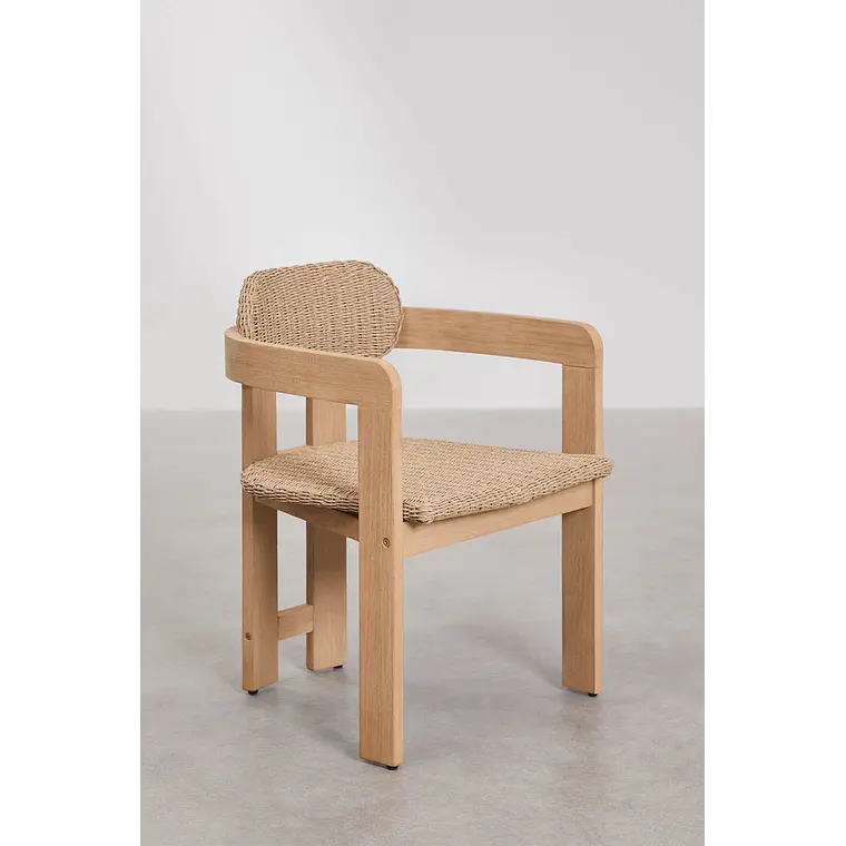 Silla de jardín con reposabrazos en madera de acacia y ratán sintético Delena 3