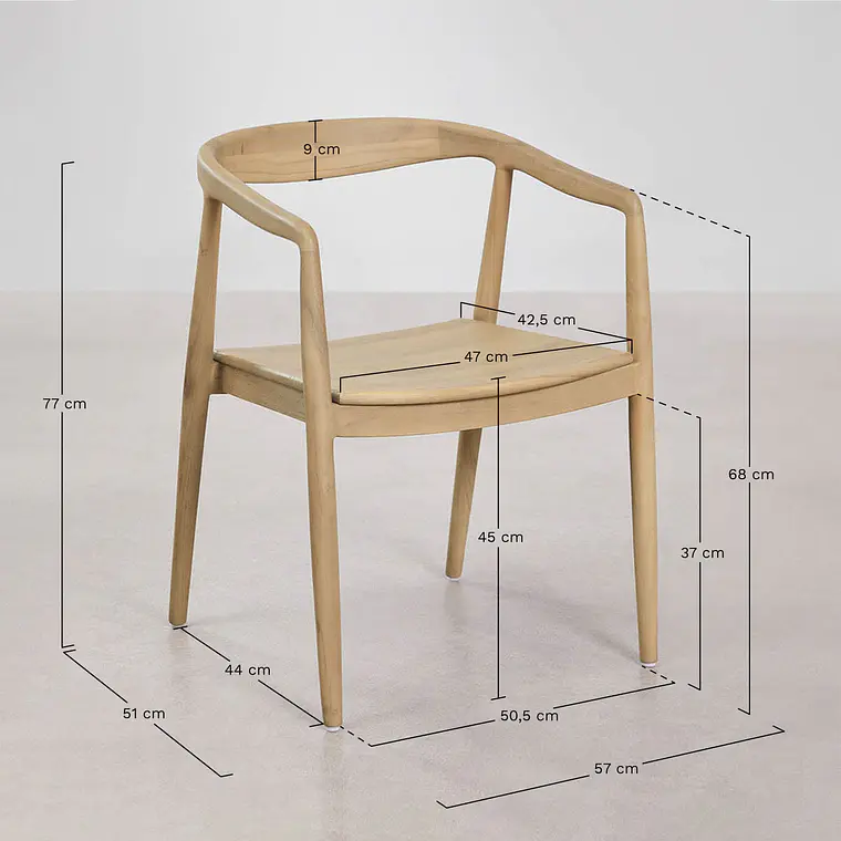 Silla de jardín con reposabrazos en madera de teca Elvena 9
