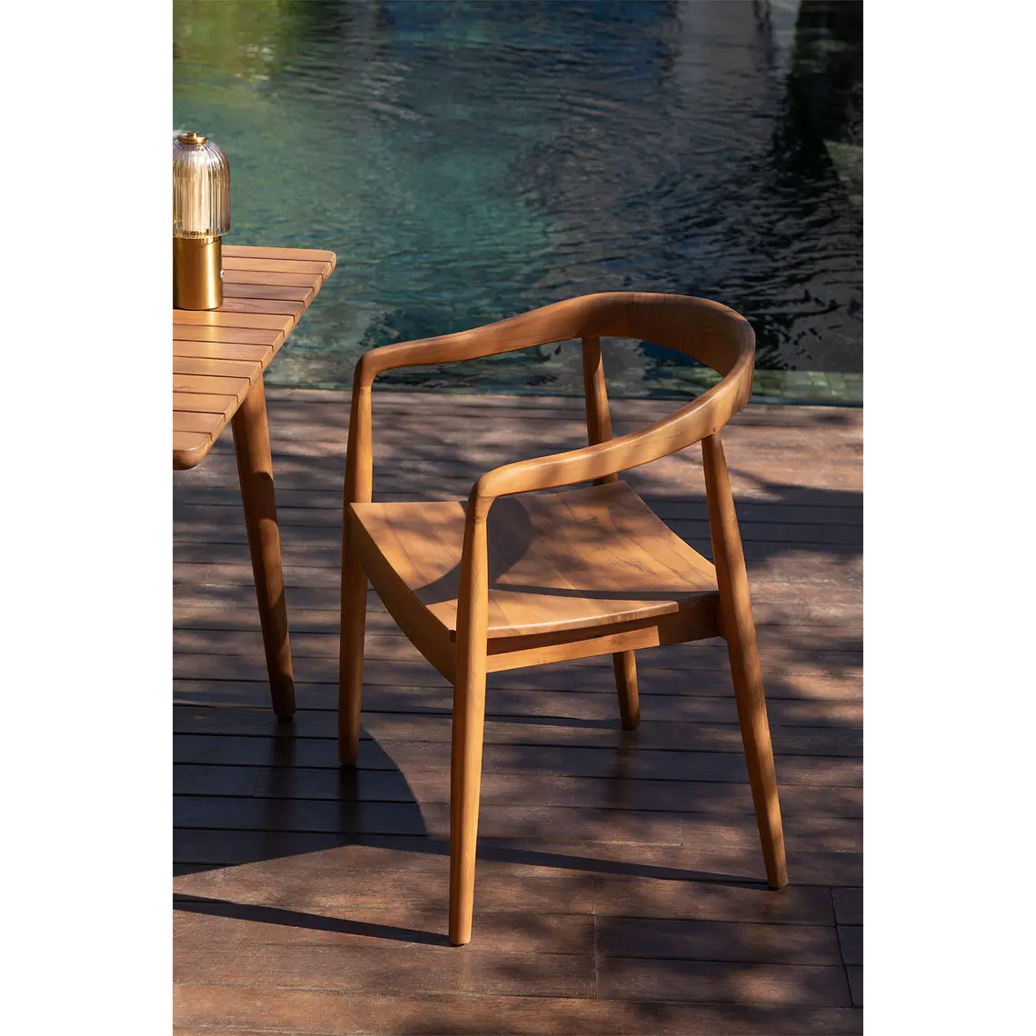 Silla de jardín con reposabrazos en madera de teca Elvena 11