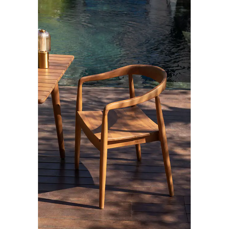 Silla de jardín con reposabrazos en madera de teca Elvena 11