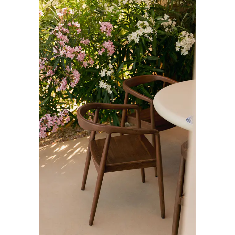 Silla de jardín con reposabrazos en madera de teca Elvena 12