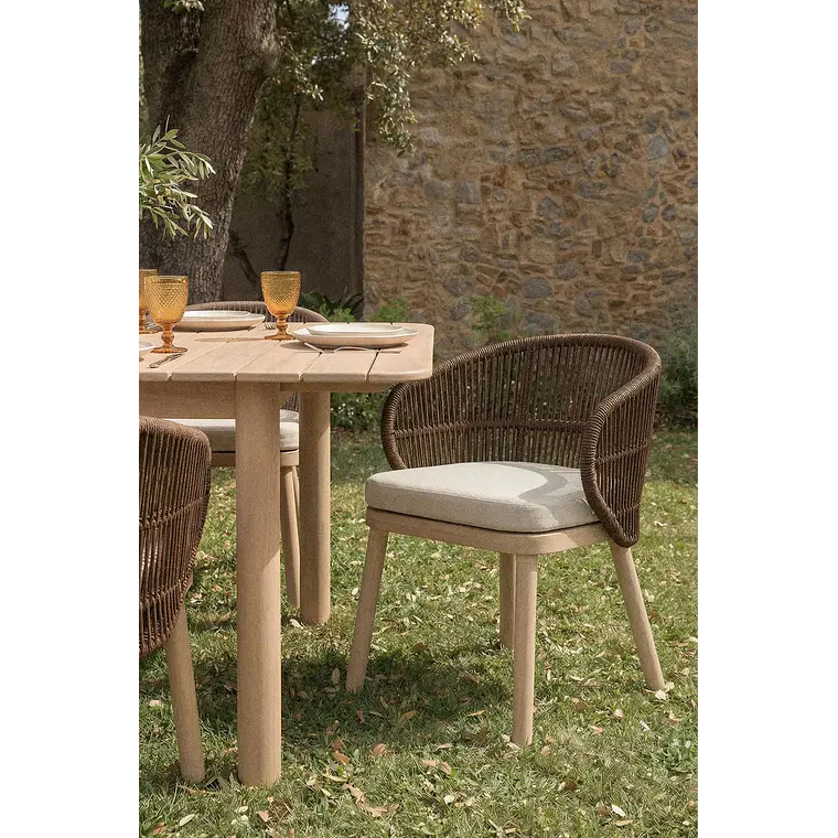 Silla de jardín en madera de acacia y cuerda trenzada Cavora 2