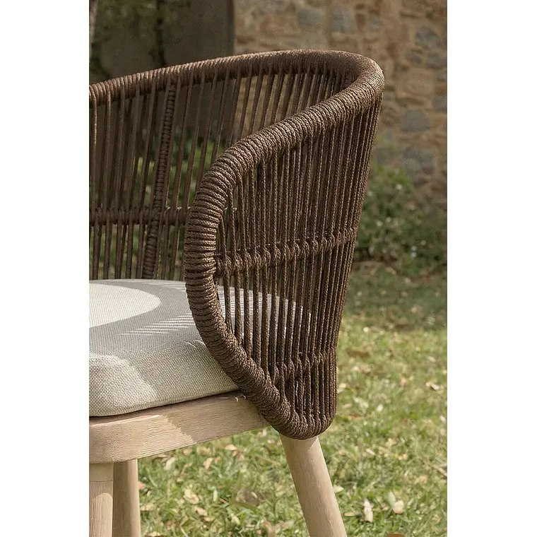 Silla de jardín en madera de acacia y cuerda trenzada Cavora 3