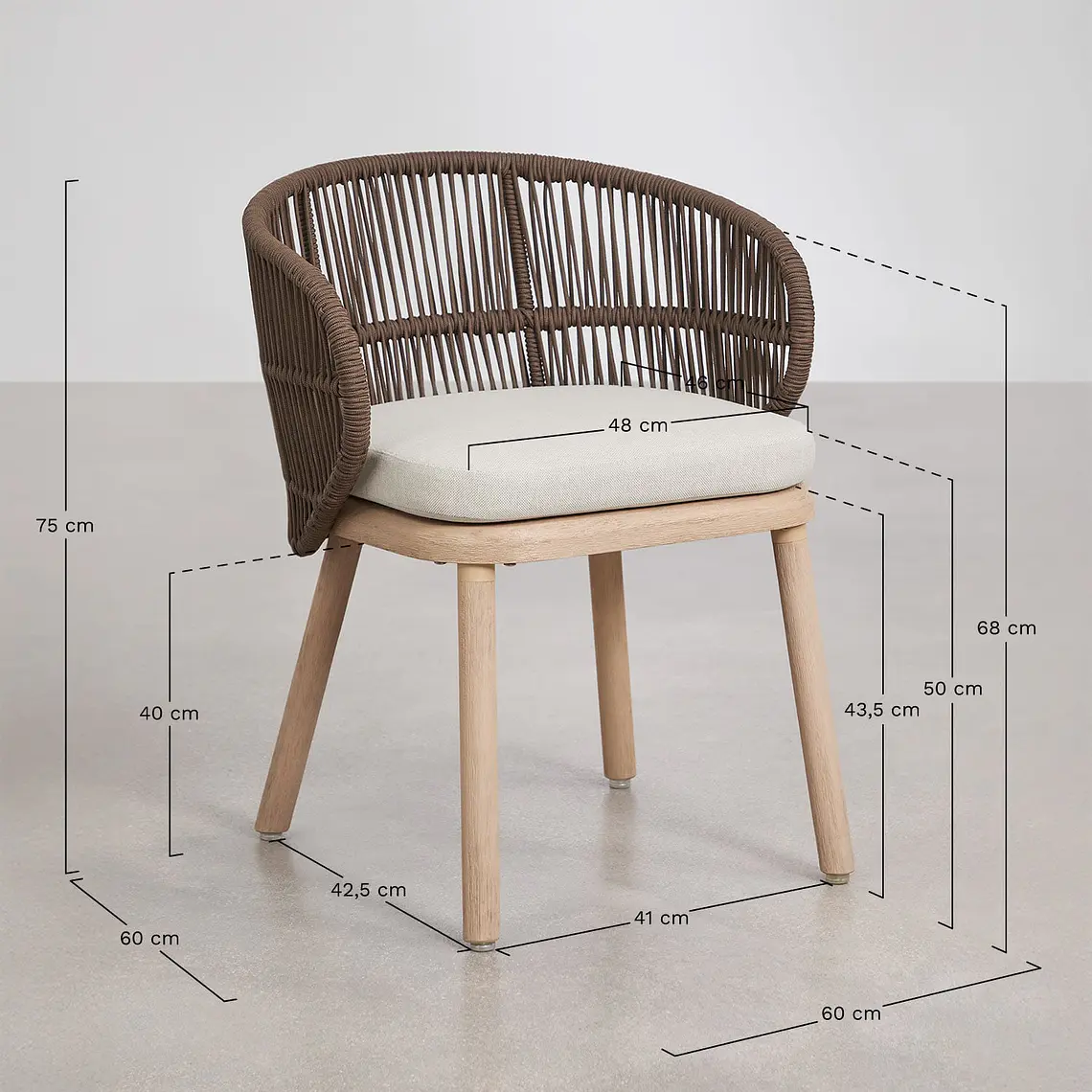 Silla de jardín en madera de acacia y cuerda trenzada Cavora 11