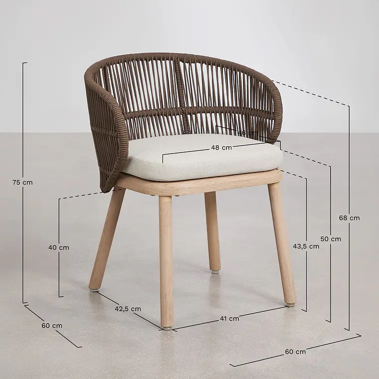 Silla de jardín en madera de acacia y cuerda trenzada Cavora 11