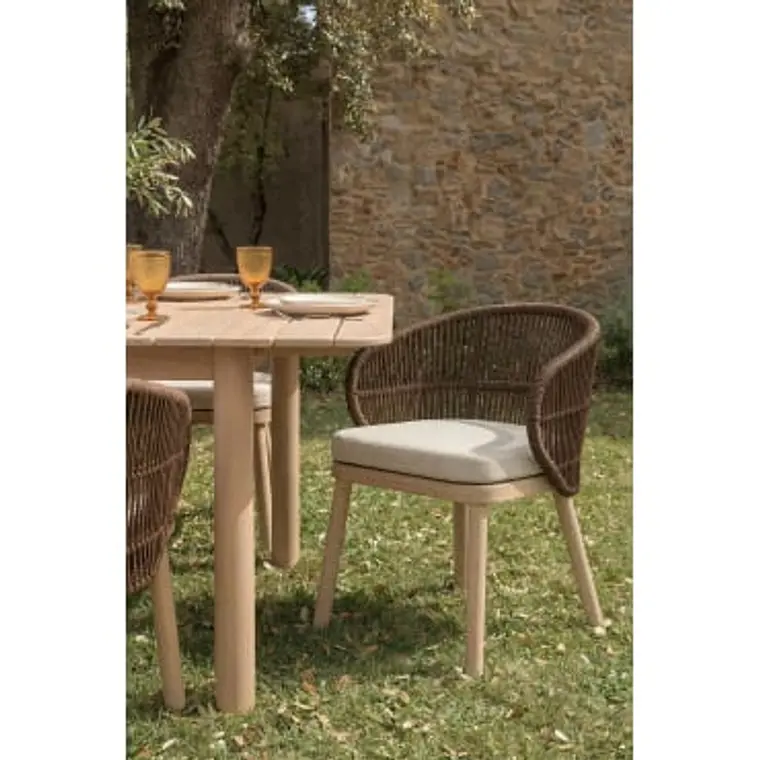 Silla de jardín en madera de acacia y cuerda trenzada Cavora 12