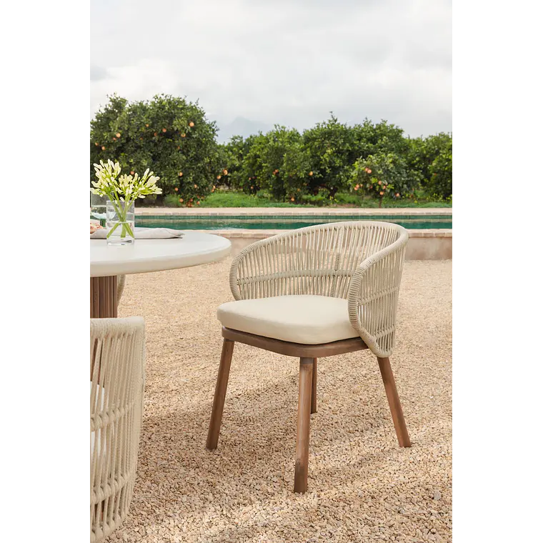 Silla de jardín en madera de acacia y cuerda trenzada Cavora 14