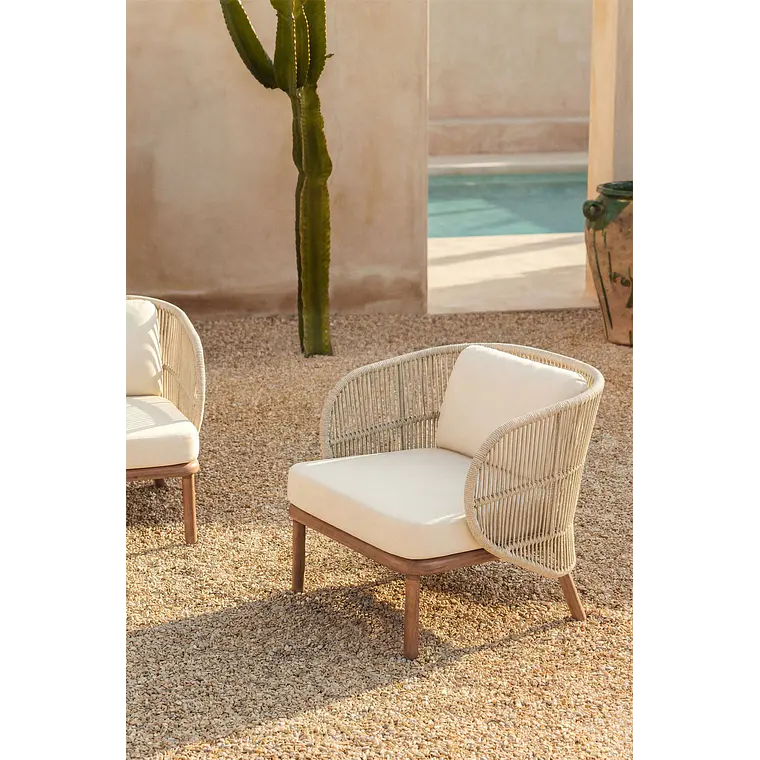 Sillón de jardín en madera de acacia y cuerda trenzada Zoreva 1