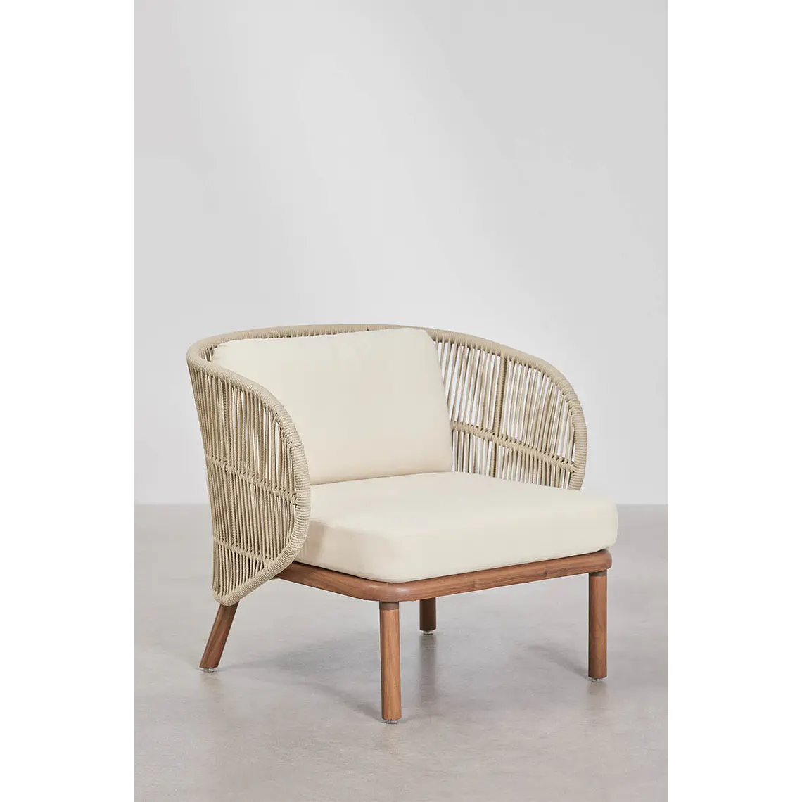 Sillón de jardín en madera de acacia y cuerda trenzada Zoreva 3