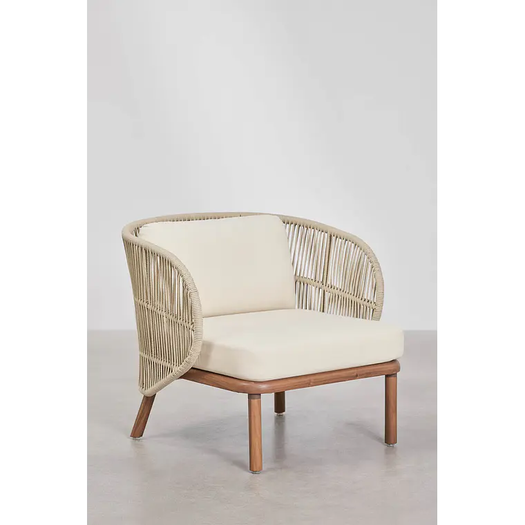 Sillón de jardín en madera de acacia y cuerda trenzada Zoreva 3