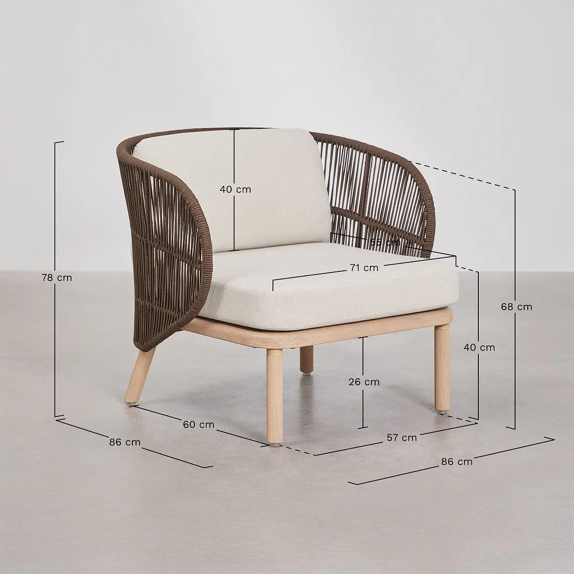 Sillón de jardín en madera de acacia y cuerda trenzada Zoreva 10