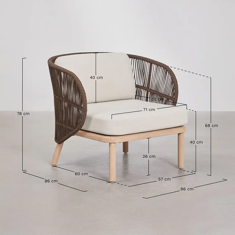 Sillón de jardín en madera de acacia y cuerda trenzada Zoreva 10