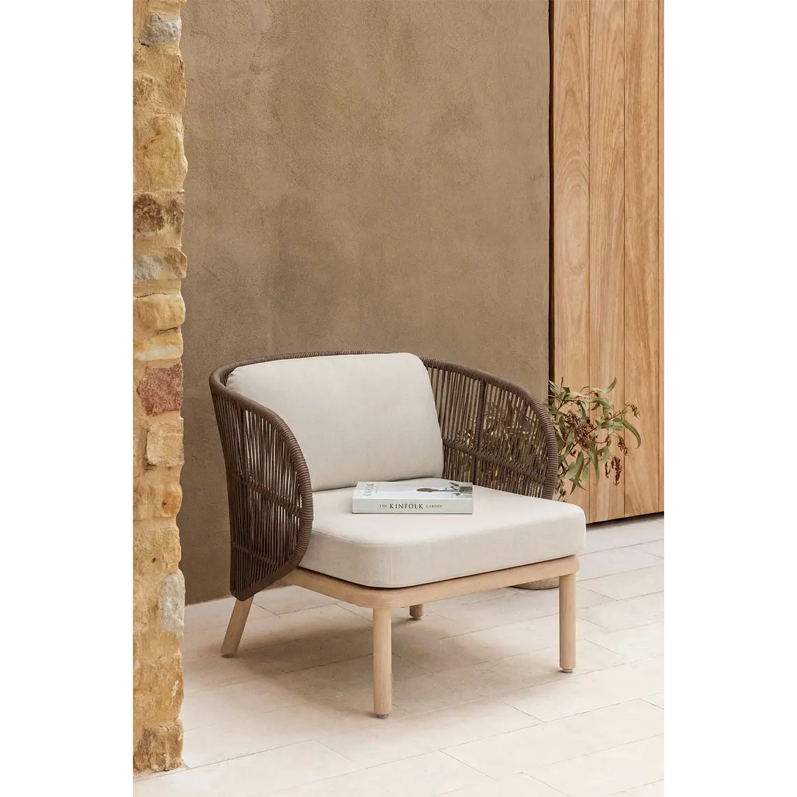 Sillón de jardín en madera de acacia y cuerda trenzada Zoreva 12