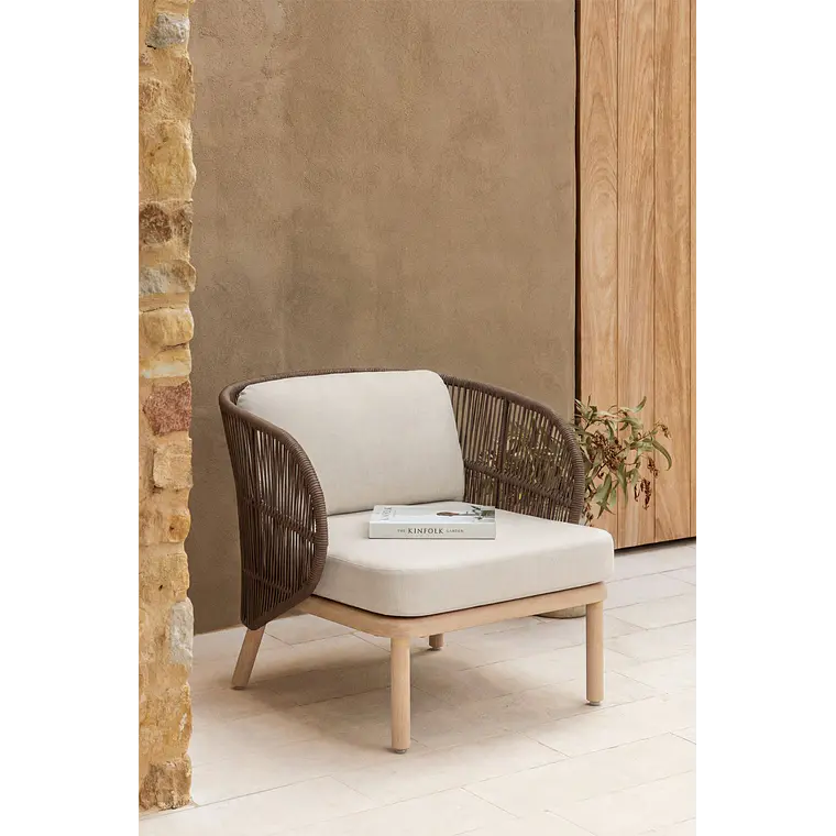 Sillón de jardín en madera de acacia y cuerda trenzada Zoreva 12