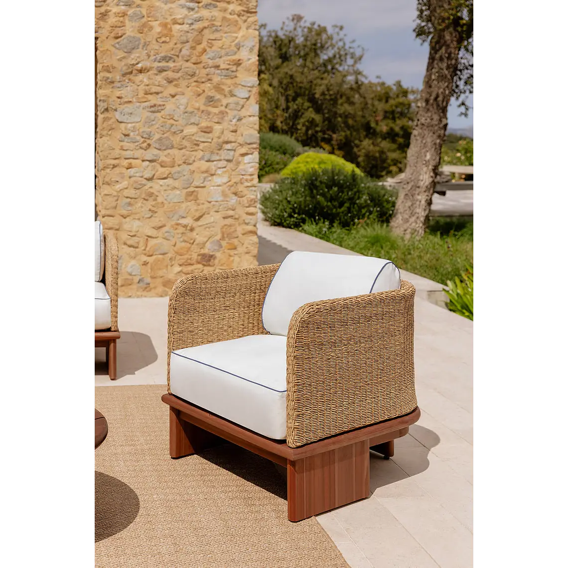 Sillón de jardín en ratán y madera de acacia Zalena 1