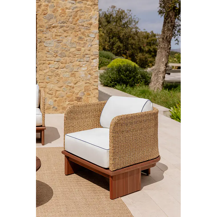 Sillón de jardín en ratán y madera de acacia Zalena 1