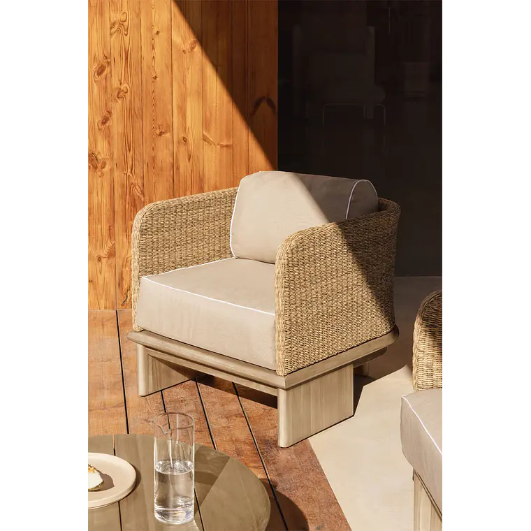 Sillón de jardín en ratán y madera de acacia Zalena 14