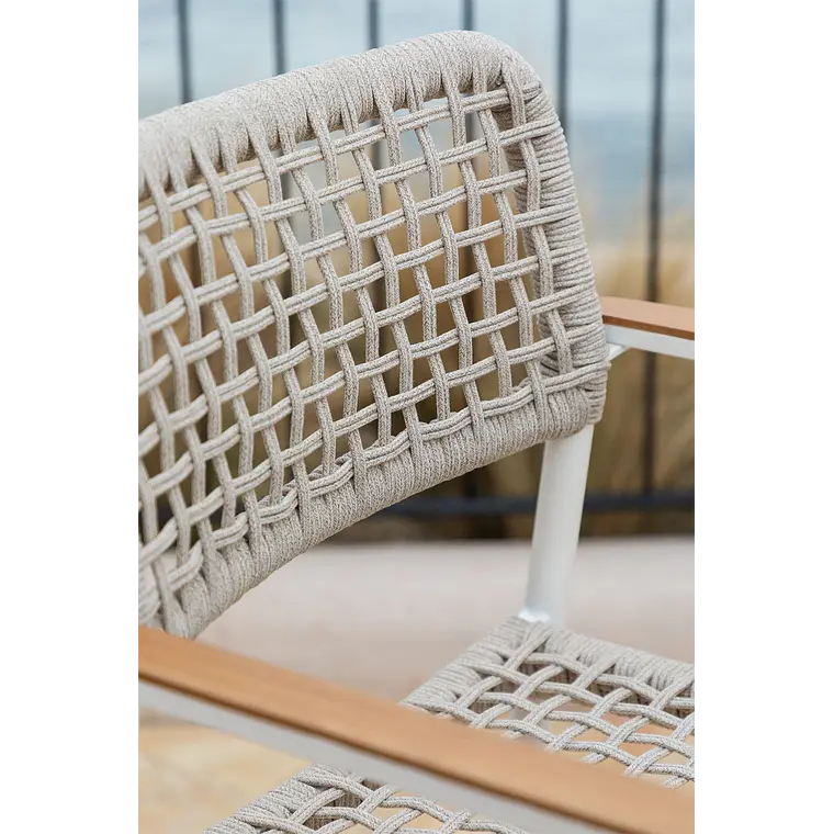 Taburete alto de jardín con reposabrazos en aluminio y cuerda trenzada Belena 3