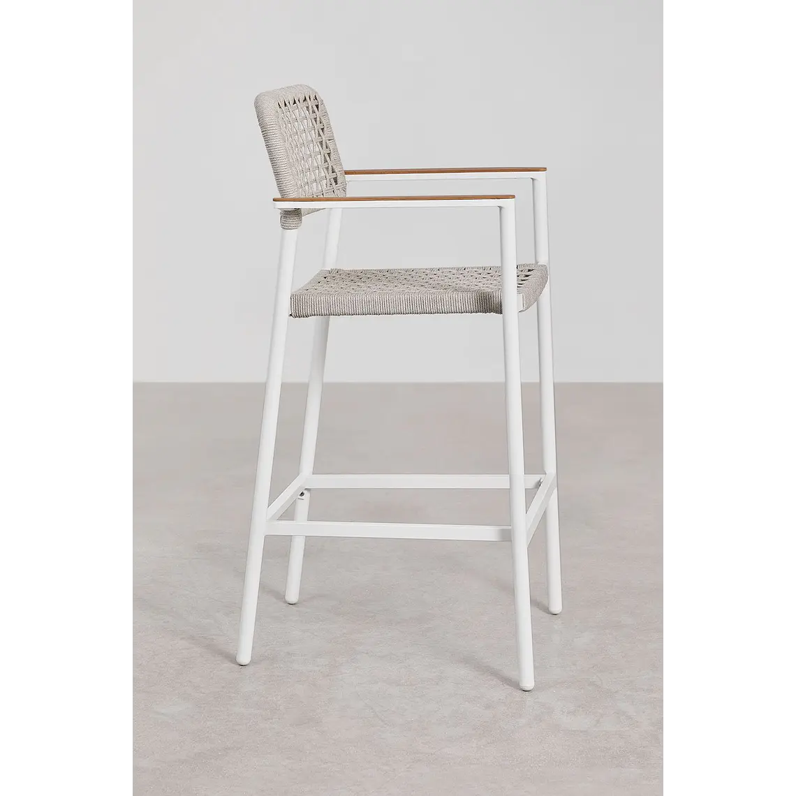 Taburete alto de jardín con reposabrazos en aluminio y cuerda trenzada Belena 5