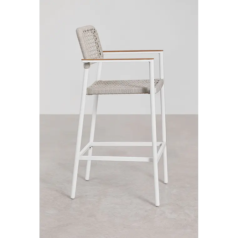 Taburete alto de jardín con reposabrazos en aluminio y cuerda trenzada Belena 5