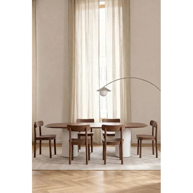 Mesa de comedor ovalada en MDF y cemento 1