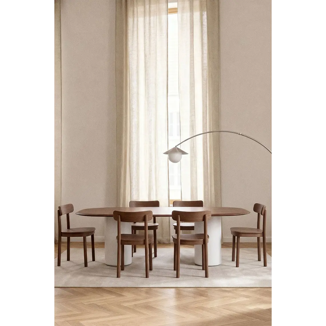 Mesa de comedor ovalada en MDF y cemento 11