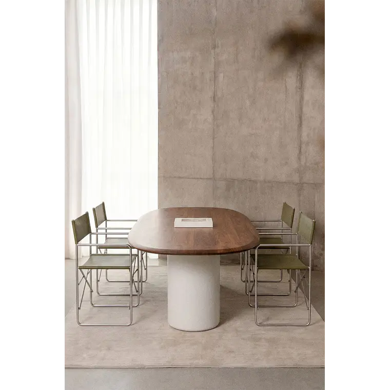 Mesa de comedor ovalada en MDF y cemento 12