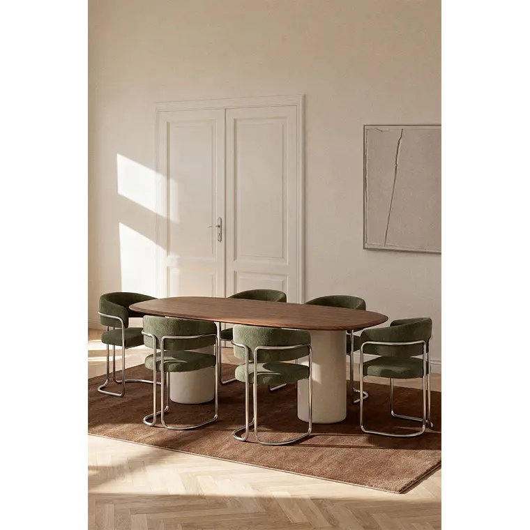 Mesa de comedor ovalada en MDF y cemento 13
