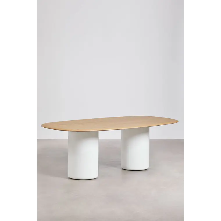 Mesa de comedor ovalada en MDF y cemento 15