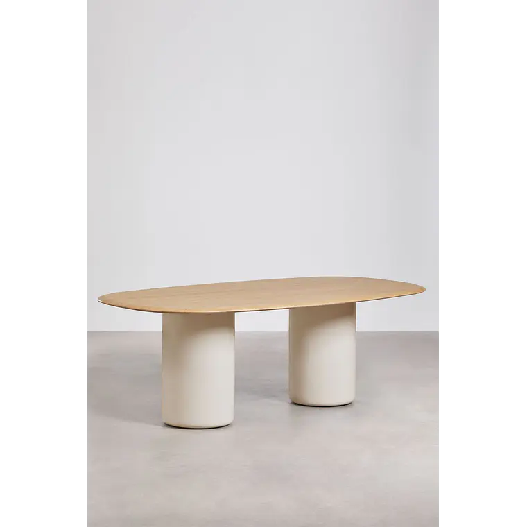 Mesa de comedor ovalada en MDF y cemento 16