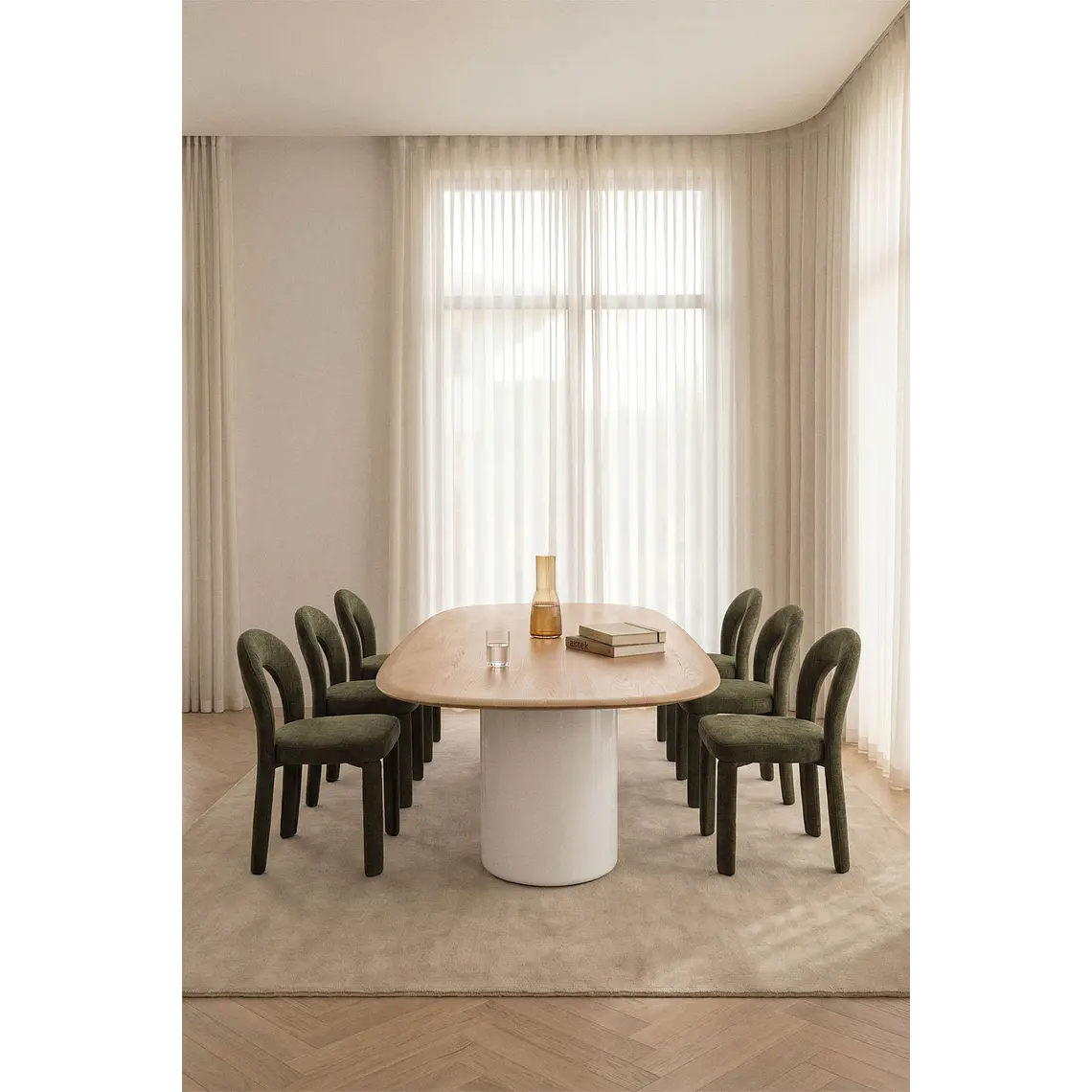 Mesa de comedor ovalada en MDF y cemento 17