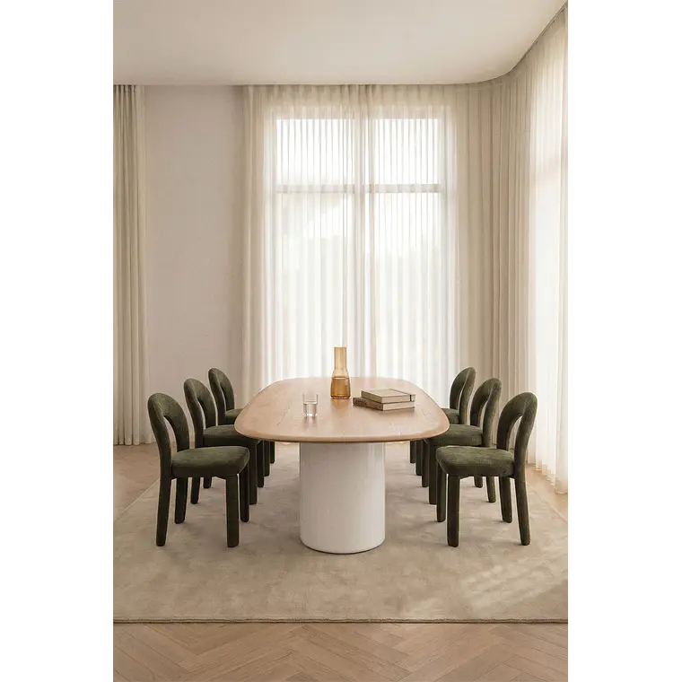 Mesa de comedor ovalada en MDF y cemento 17