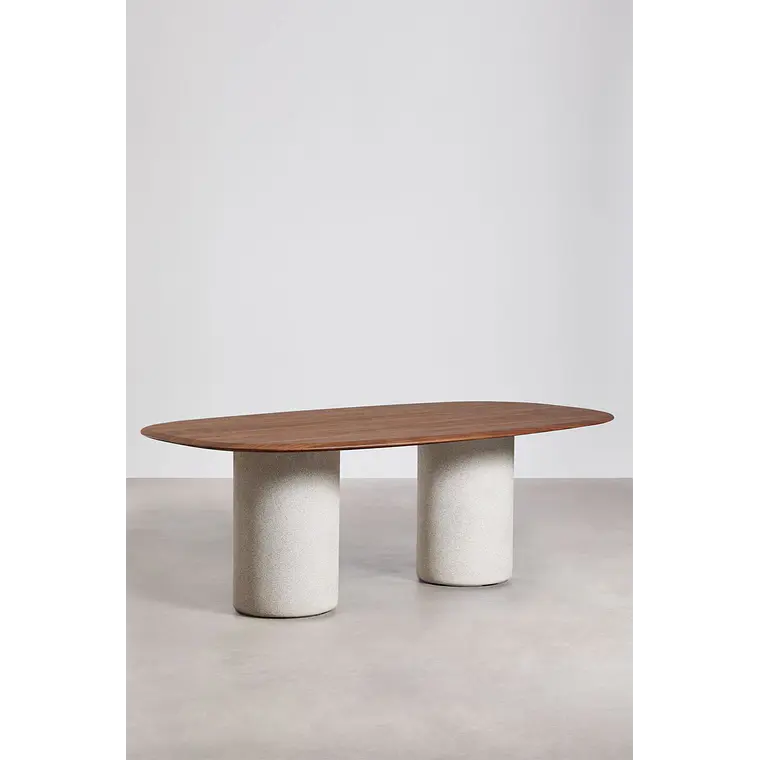 Mesa de comedor ovalada en MDF y cemento 20