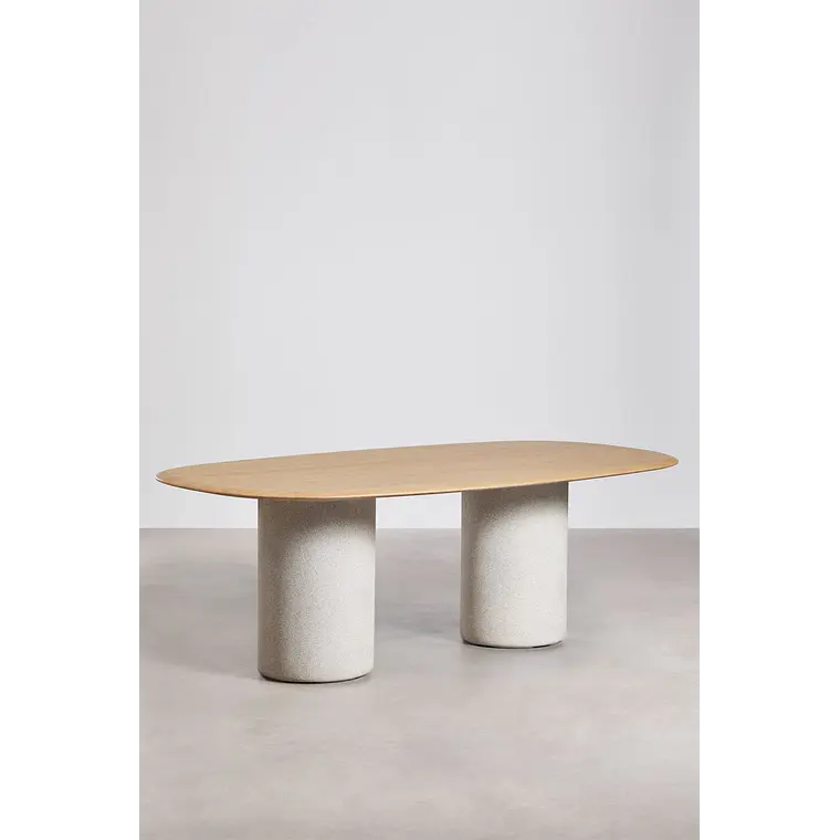 Mesa de comedor ovalada en MDF y cemento 21