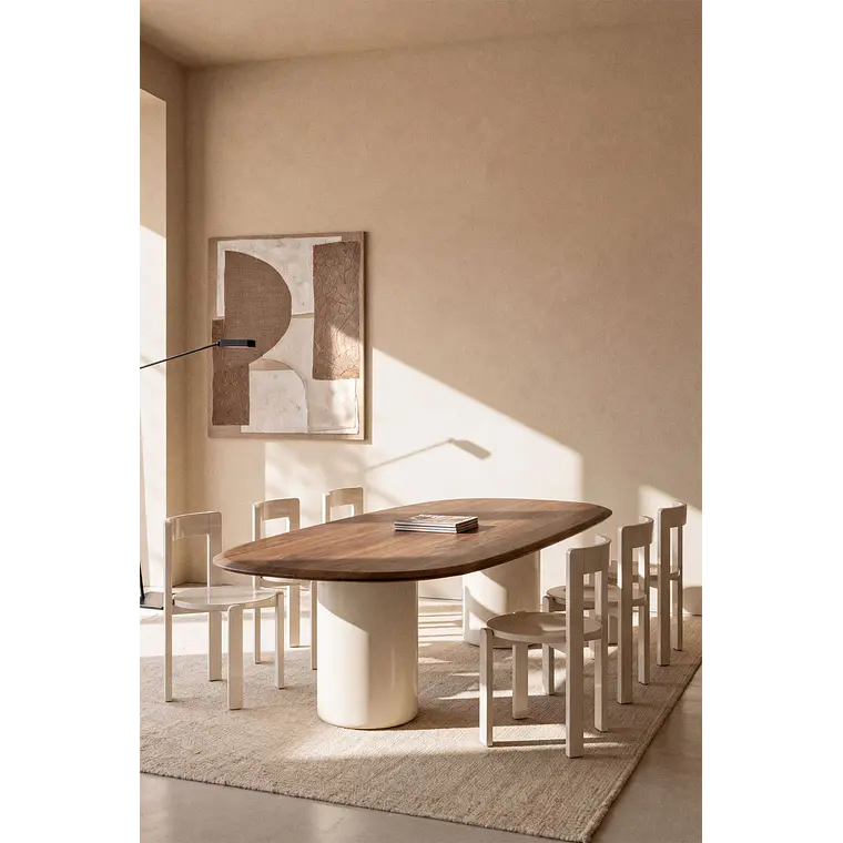 Mesa de comedor ovalada en MDF y cemento 25
