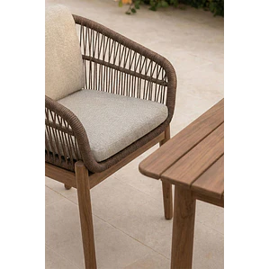 Set de mesa rectangular 250-310x105 cm extensible y 10 sillas de jardín en madera de acacia y cuerda trenzada Jorina