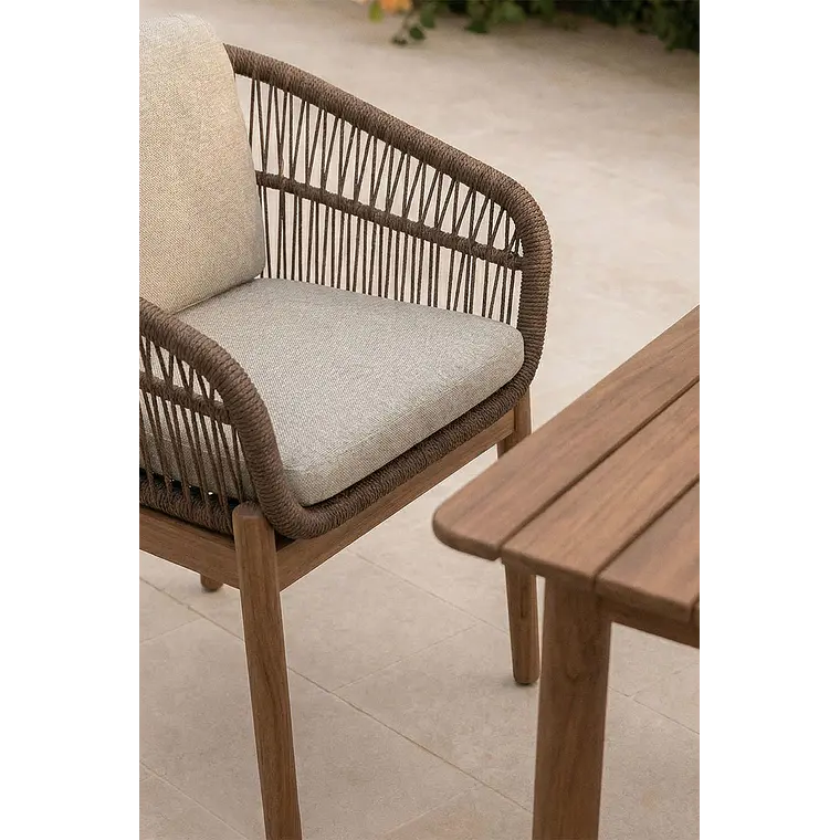 Set de mesa rectangular 250-310x105 cm extensible y 10 sillas de jardín en madera de acacia y cuerda trenzada Jorina 2