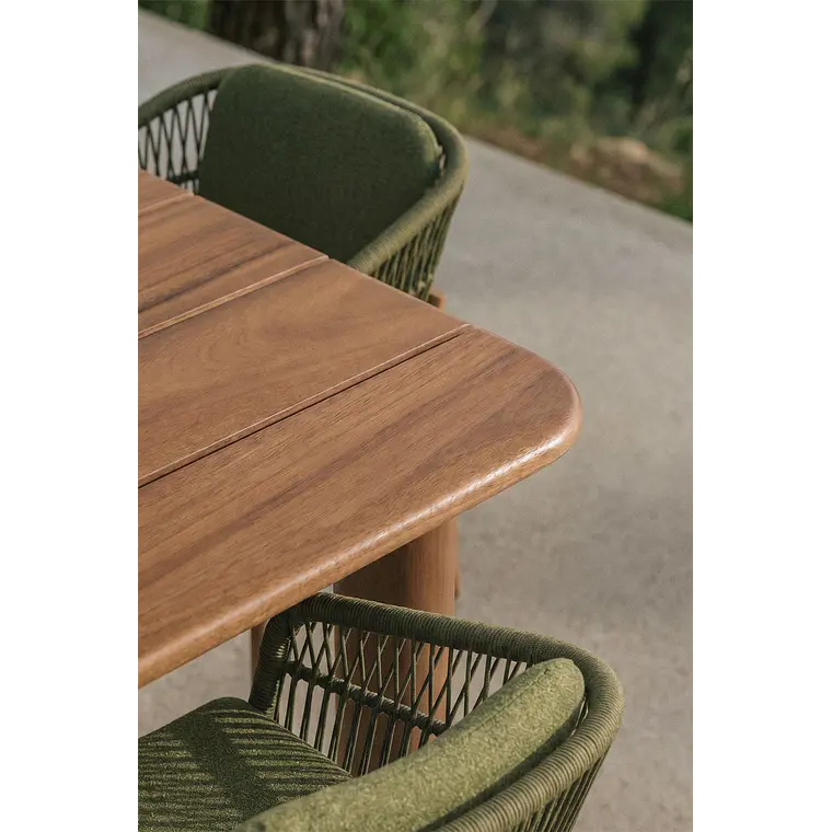 Set de mesa rectangular 250-310x105 cm extensible y 8 sillas de jardín en madera de acacia y cuerda trenzada Ilanira 3